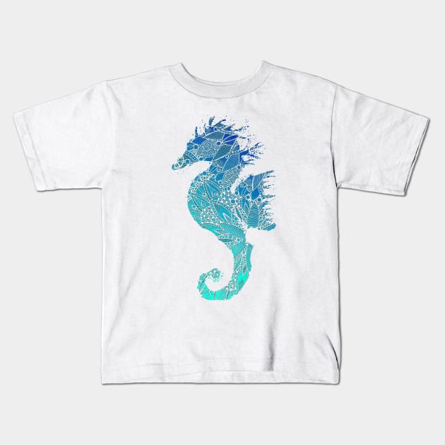 Blue Mandala Seahorse Kids T-Shirt by ZeichenbloQ
